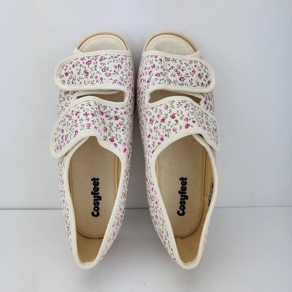 Cosyfeet Womens Size US9 UK7 White Floral Hook Loop Open Toe Slip On Comfort Sho - Picture 6 of 8